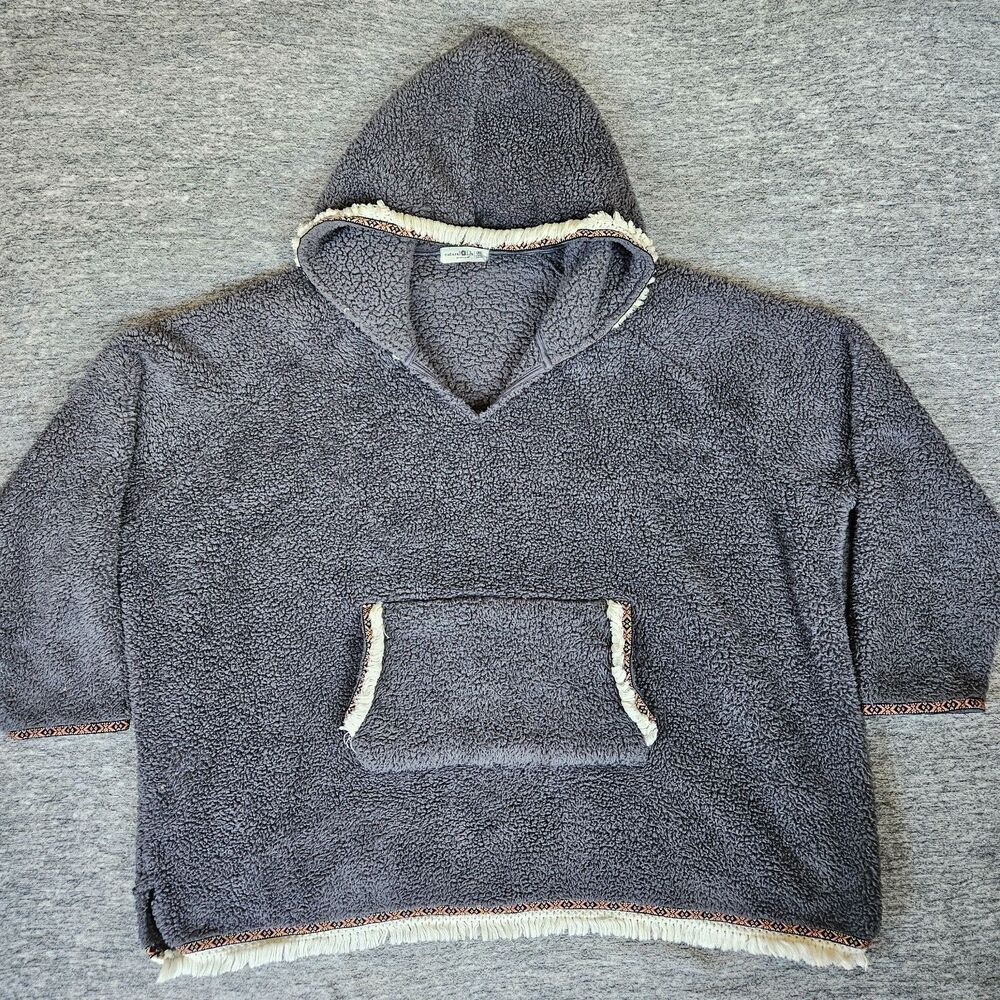 Natural Life One Size Gray Sherpa Cozy Blanket Oversized Fleece Hoodie Boho